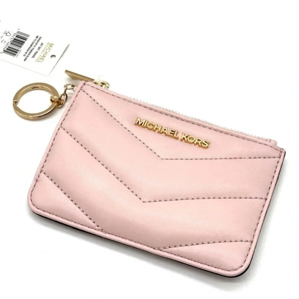 Michael Kors Jet Set Travel Small Top Zip Coin Pouch with ID Holder Powder Blush - Picture 2 of 8